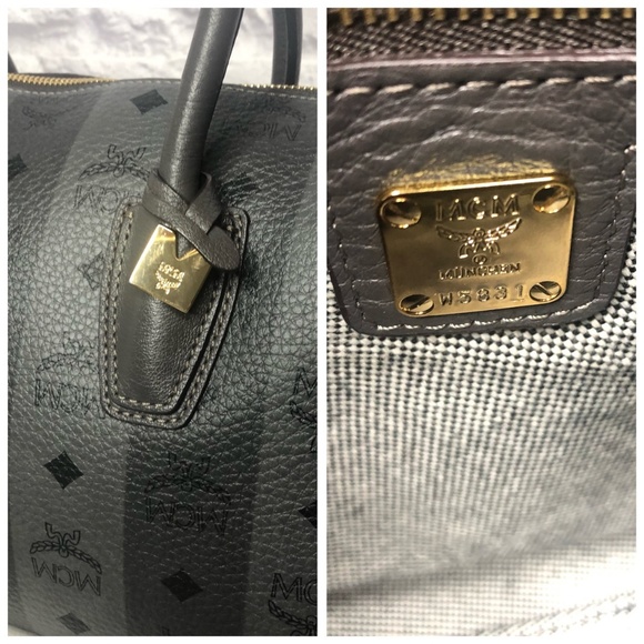MCM Striped Visetos Medium Boston Bag, Gray - Picture 6 of 8